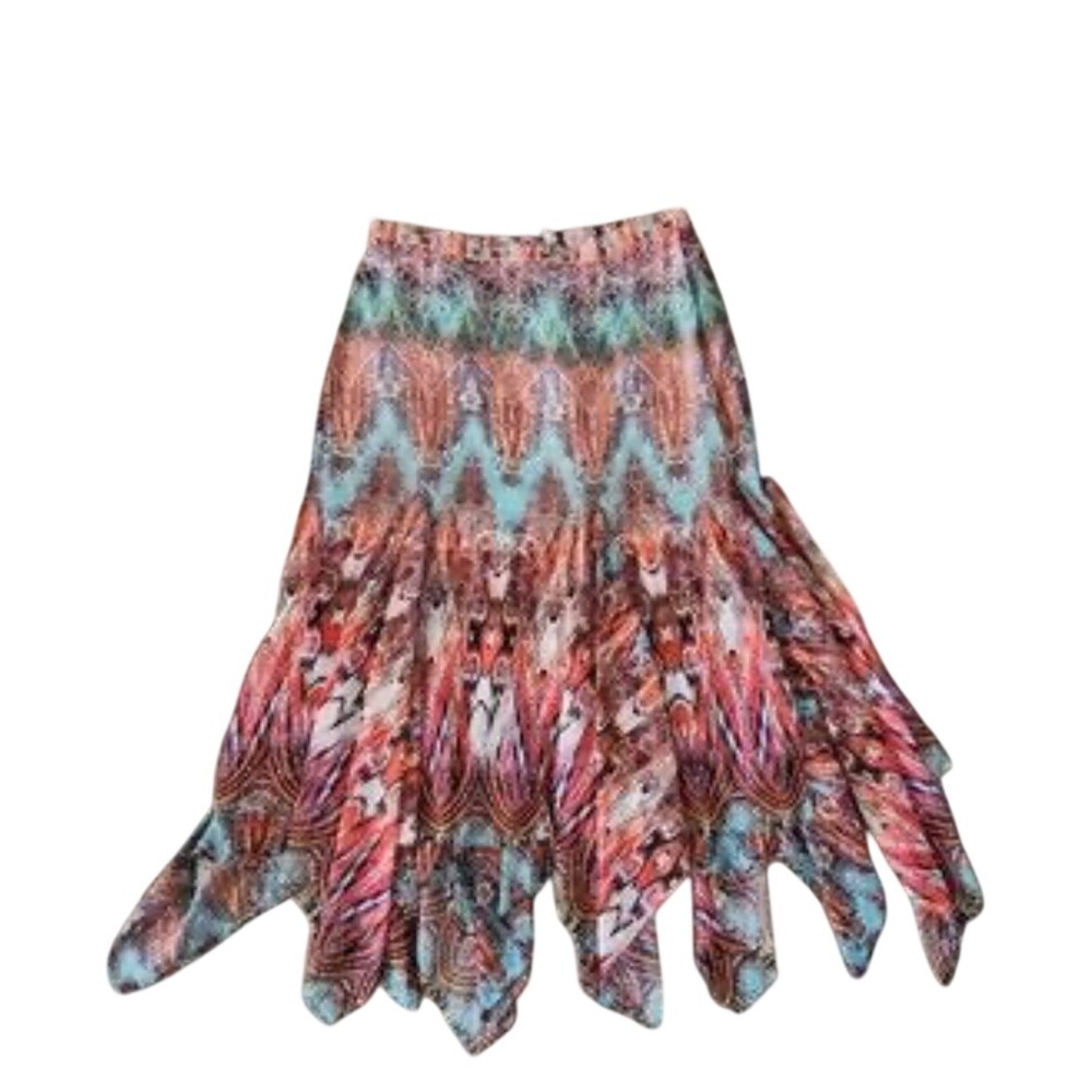 V Cristina Womens Multi Color Abstract Handkerchief Hem Maxi Skirt Size M Boho - Picture 2 of 6